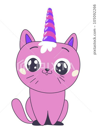 Cute kitty with unicorn horn, horned car with smile Cute kitty with unicorn horn, horned car with smile 105092266