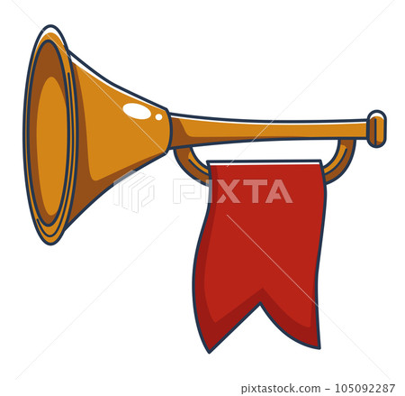 Trumpet with red banner, royal instrument vector 105092287