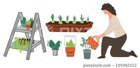 Female character growing and caring for plants Female character growing and caring for plants 105092322