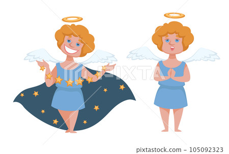 Angelic boy with wings and halo, cupid or angel 105092323