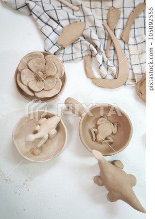 many raw ceramic billets made from white clay many raw ceramic billets made from white clay 105092556