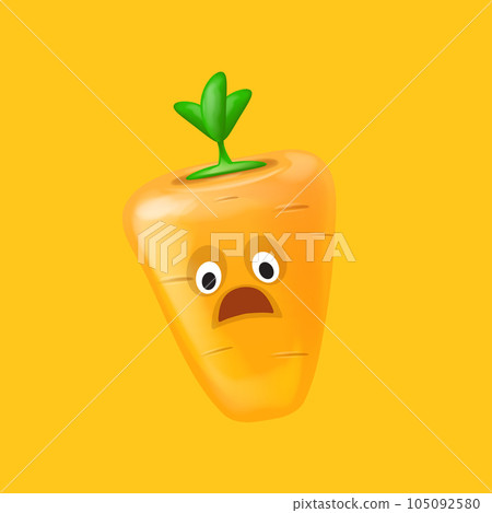Cute smiling carrot isolated on orange background. Funky Emoji carrot. Smile vegetable sticker with emotions. Carrot sticker 105092580