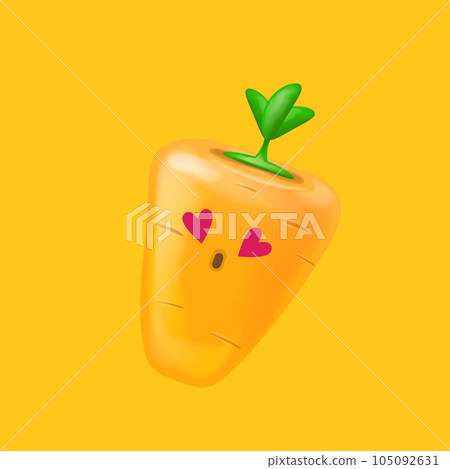 Cute smiling carrot isolated on orange background. Funky Emoji carrot. Smile vegetable sticker with emotions. Carrot sticker Cute smiling carrot isolated on orange background. Funky Emoji carrot. Smile vegetable sticker with emotions. Carrot sticker 105092631