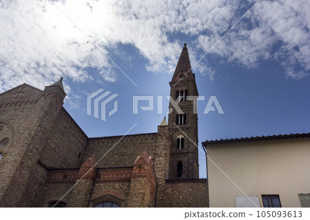 Church tower of Badia Fiorentina, the oldest church in Florence, Italy. May 9, 2023 105093613