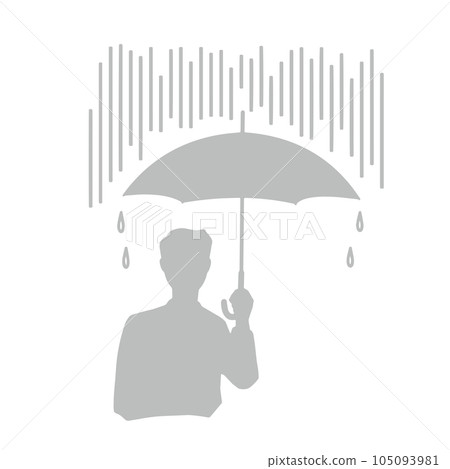 Silhouette illustration of a man holding an umbrella in the pouring rain Gray Silhouette illustration of a man holding an umbrella in the pouring rain Gray 105093981