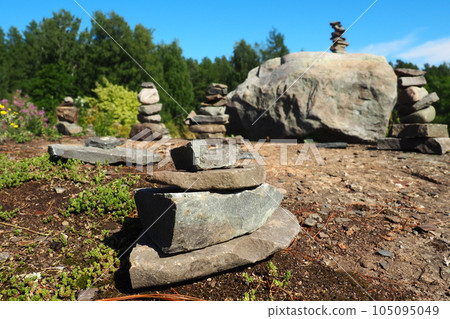 Seid, a sacred object of the North European peoples Saami Lapps. Tour gurii, artificial structure, a pile of stones in conical shape. Stone mounds, a stone core in earthen mounds. A dolmen. Karelia 105095049
