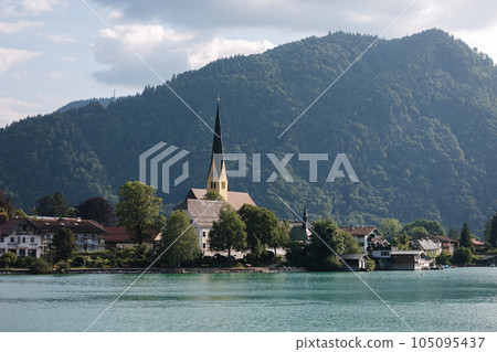 Authentic city between the mountains near a large, beautiful lake 105095437