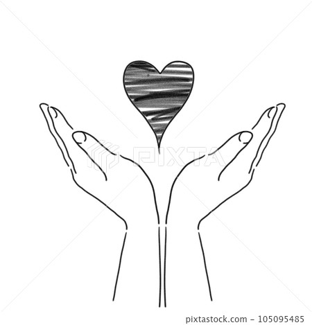 手拿心手繪線圖插圖 105095485