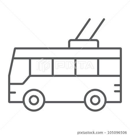 Trolleybus thin line icon, transport and public, traffic sign, vector graphics, a linear pattern on a white background. Trolleybus thin line icon, transport and public, traffic sign, vector graphics, a linear pattern on a white background. 105096506