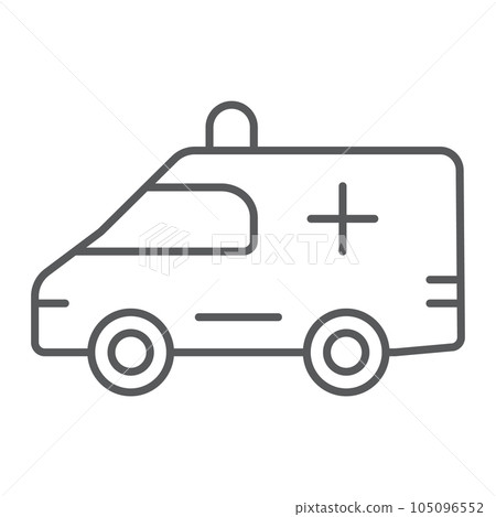 Ambulance thin line icon, medical and car, emergency sign, vector graphics, a linear pattern on a white background. Ambulance thin line icon, medical and car, emergency sign, vector graphics, a linear pattern on a white background. 105096552