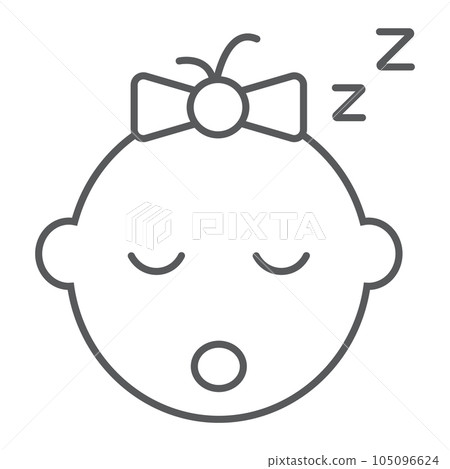 Baby girl sleep thin line icon, child and face Baby girl sleep thin line icon, child and face 105096624