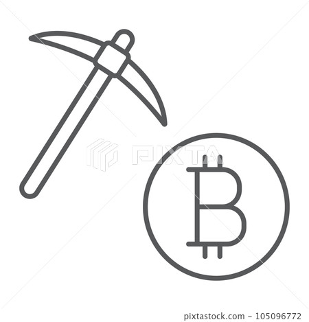Bitcoin mining thin line icon, money and finance, Bitcoin mining thin line icon, money and finance, 105096772