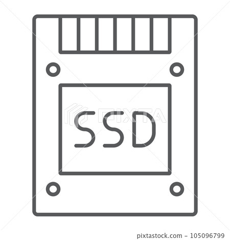 SSD thin line icon, electronic and device 105096799