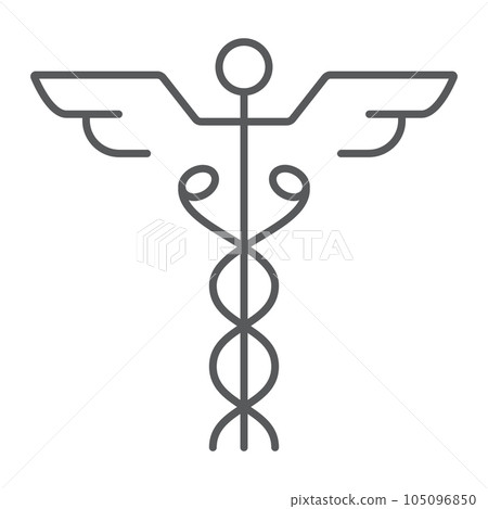 Caduceus thin line icon, medical and hospital 105096850