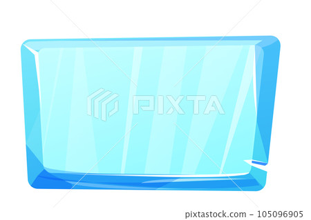 Ice button, frozen frame, level menu in cartoon style isolated on white background. Glass shiny panel, game ui element.  105096905
