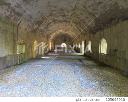 Inside the ruins of the Kamimizaka Fortress Barracks in Tsushima 105096910