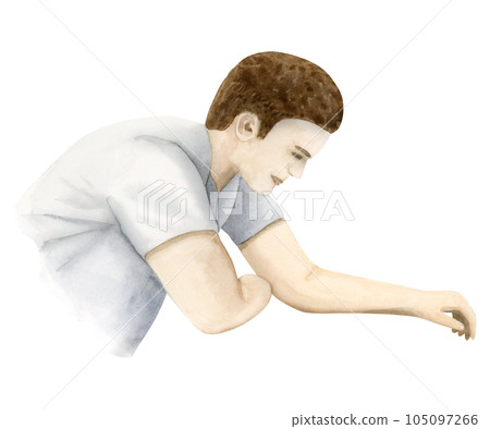 Watercolor chess player making move illustration isolated on white background. Hand drawn man template for intellectual board game designs Watercolor chess player making move illustration isolated on white background. Hand drawn man template for intellectual board game designs 105097266