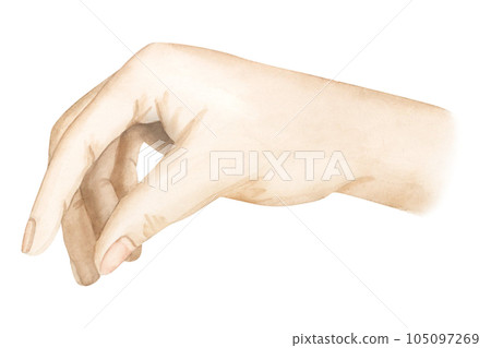 Watercolor human hand in holding pose illustration isolated on white background for chess game designs 105097269