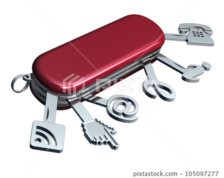 3D concept with swiss knife with internet service symbols 3D concept with swiss knife with internet service symbols 105097277