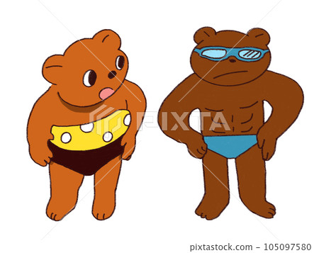 Illustration of a bear preparing to swim 105097580