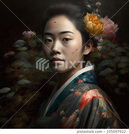 generative ai geisha with folwers 105097622