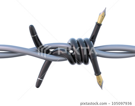 3D concept with the fountain pen and barbed wire 105097936