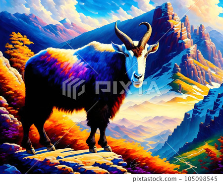 Alpine goat standing in the moutain - Generative AI 105098545