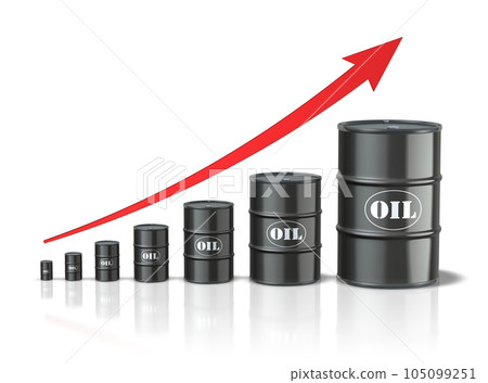 Oil barrels with increasing arrow 105099251