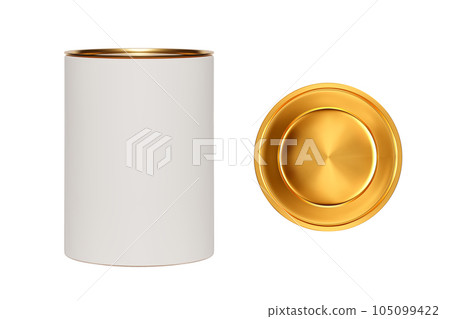 Luxury white cylindrical cardboard box with golden lid isolated from background Luxury white cylindrical cardboard box with golden lid isolated from background 105099422