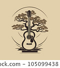A flat drawing of a guitar and a tree growing from it. For your design 105099438
