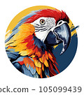 A beautiful multi-colored parrot in an oval. For your design 105099439