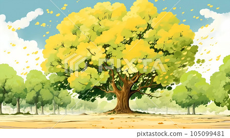 手绘卡通秋天的银杏树插画素材 手绘卡通秋天的银杏树插画素材 105099481