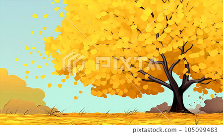 手绘卡通秋天的银杏树插画素材 手绘卡通秋天的银杏树插画素材 105099483