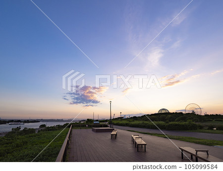 夏日夜景葛西臨海公園木甲板和水族館舒適 夏日夜景葛西臨海公園木甲板和水族館舒適 105099584