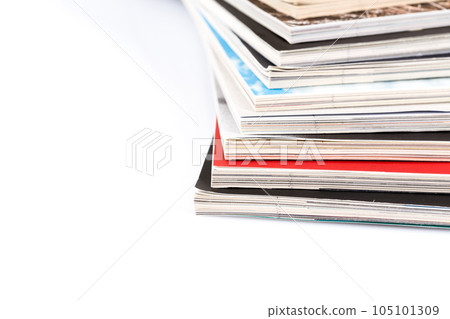 Magazines up close shot on white background Magazines up close shot on white background 105101309
