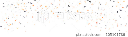 Halloween, birthday and graduation decorations with confetti and ribbons. Black, orange, white and purple. Isolated vector illustrations on white background. 105101786