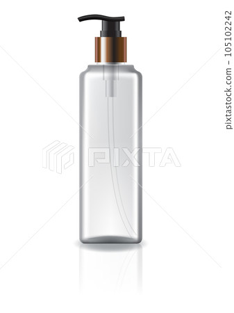 Clear square cosmetic bottle with pump head and copper ring for beauty or healthy product. 105102242