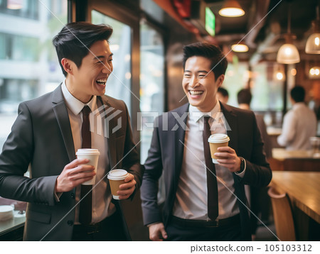 商人在喝咖啡休息時聊天 105103312