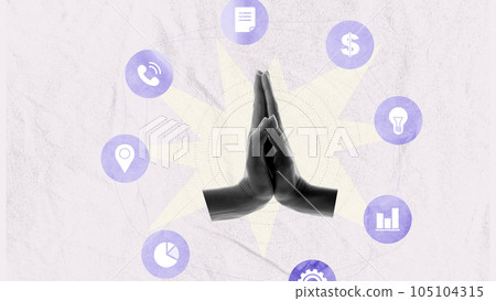 Tasks. Human hand over professional icons around. Working strategies. Contemporary art collage. Conceptual design Tasks. Human hand over professional icons around. Working strategies. Contemporary art collage. Conceptual design 105104315