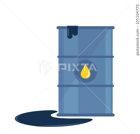 Metal barrel with oil icon. Barrel with oil drop icon on it. Ecology, environmental pollution, waste. Flat style vector illustration. 105104778