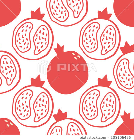 Cute cartoon style seamless pattern with red pomegranate. Cute cartoon style seamless pattern with red pomegranate. 105106456
