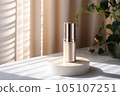 Moisturizer dropper in bottle on the podium, white background, by AI Generated. 105107251