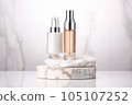 Moisturizer dropper in bottle on the podium, white background, by AI Generated. 105107252