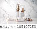 Moisturizer dropper in bottle on the podium, white background, by AI Generated. 105107253