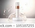 Moisturizer dropper in bottle on the podium, white background, by AI Generated. 105107255