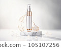 Moisturizer dropper in bottle on the podium, white background, by AI Generated. 105107256