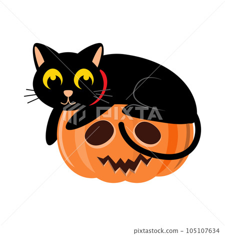 Black cat and halloween pumpkin . Cartoon character . Vector illustration . 105107634