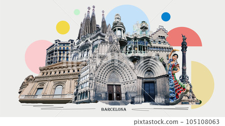 Contemporary art collage. Design in modern contemporary retro style about Barcelona Contemporary art collage. Design in modern contemporary retro style about Barcelona 105108063