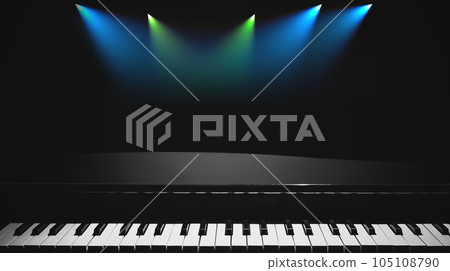 piano with colorful spotlight on stage. music background 105108790