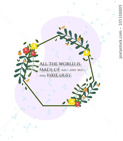 Card with flowers and leaves. Wedding ornament concept. Greeting floral poster with inscription 105108805